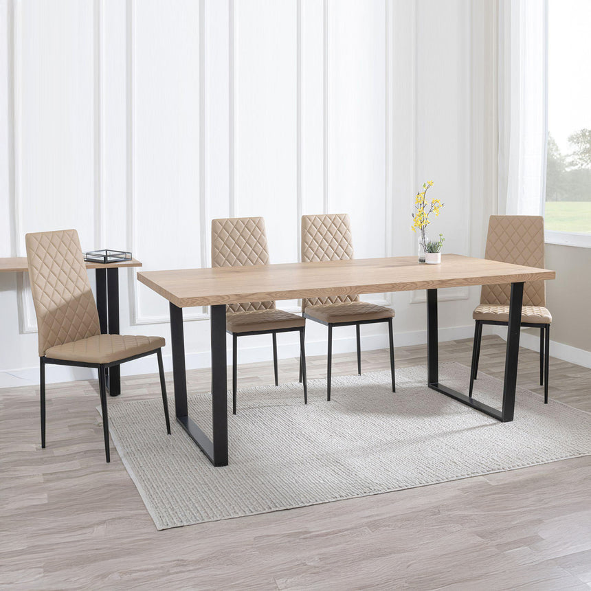 Kimberly Oak Dining Set - Novato Leather Dining Chair With Black Legs