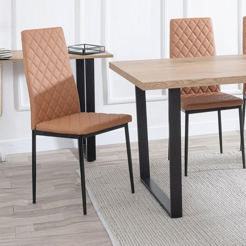 Kimberly Oak Dining Set - Novato Leather Dining Chair With Black Legs