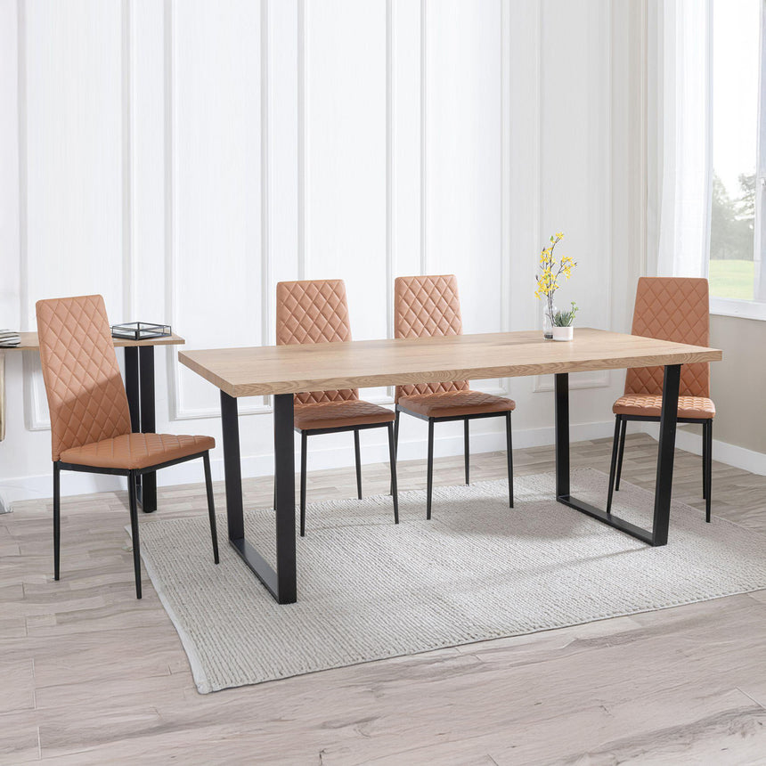 Kimberly Oak Dining Set - Novato Leather Dining Chair With Black Legs