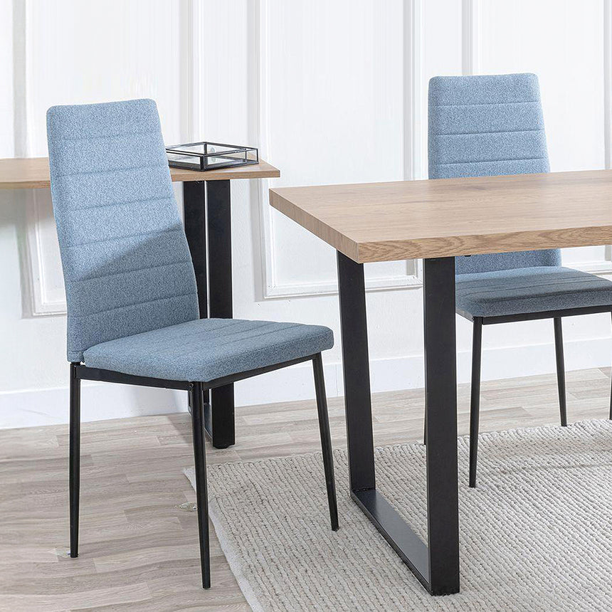 Kimberly Oak Effect Dining Set - Rovigo Fabric Dining Chair With Black Legs