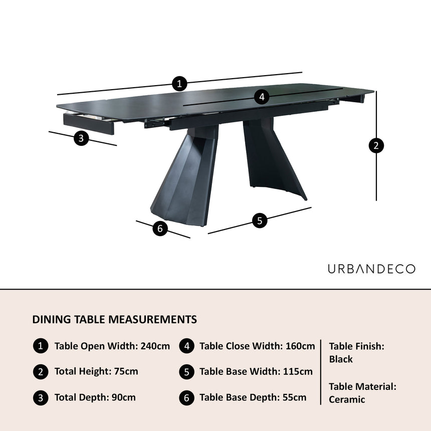 Garda Black Ceramic Extending Dining Table - 160cm-240cm