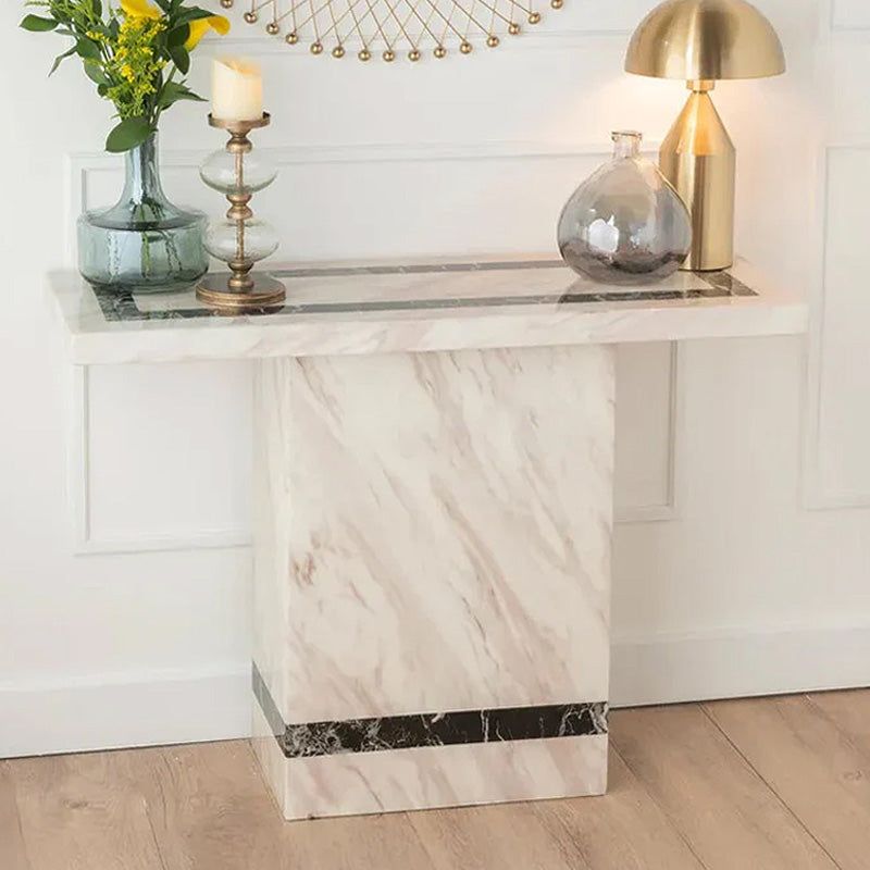 Lima Cream Marble Console Table with Pedestal Base