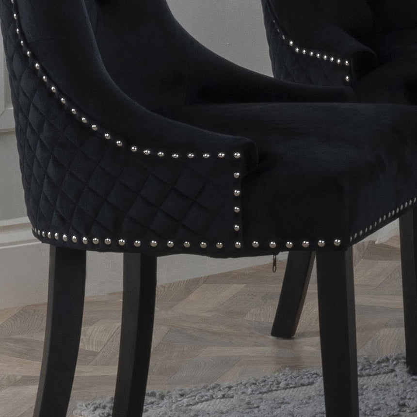 Lion Knocker Back Velvet Fabric Dining Chair with Black Wooden Legs