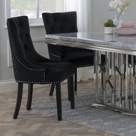 Lion Knocker Back Velvet Fabric Dining Chair with Black Wooden Legs