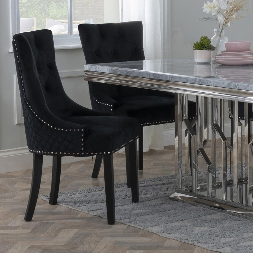 Lion Knocker Back Velvet Fabric Dining Chair with Black Wooden Legs