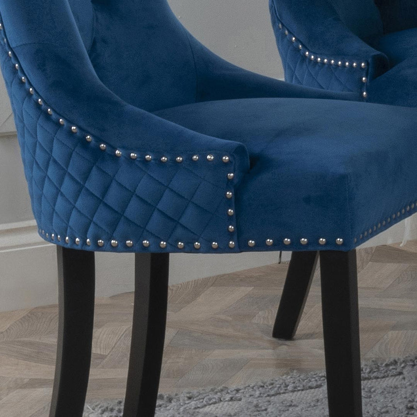 Lion Knocker Back Velvet Fabric Dining Chair with Black Wooden Legs