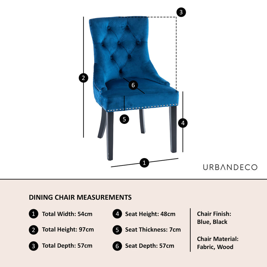 Knocker Back Velvet Fabric Dining Chair with Wooden Legs