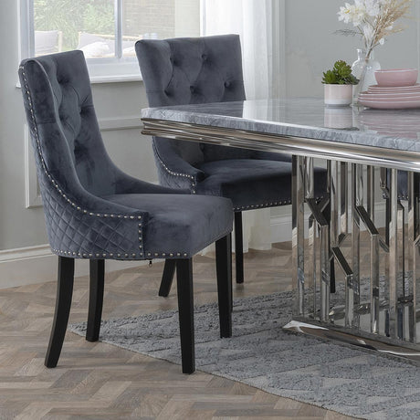 Lion Knocker Back Velvet Fabric Dining Chair with Black Wooden Legs