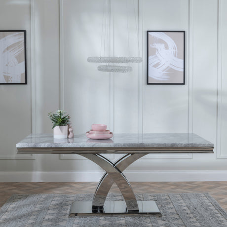 Palermo 6 Seater Grey Marble and Chrome Dining Table with X-Cross Base - Sizes Available