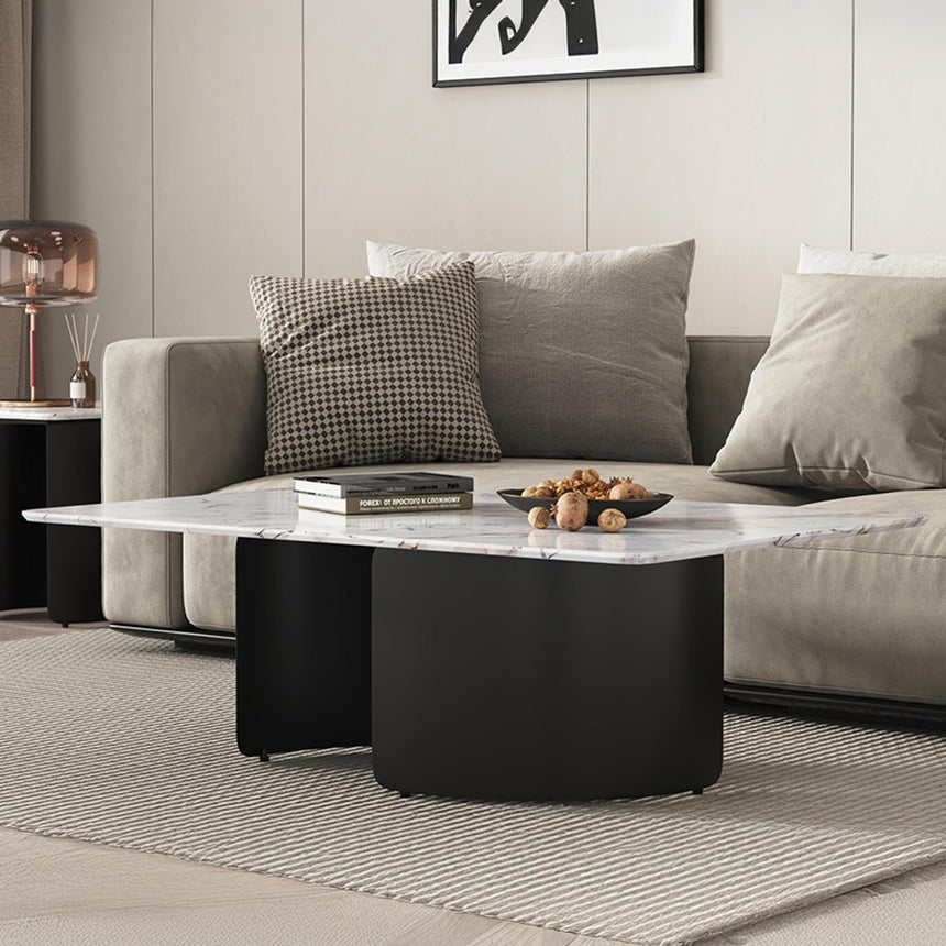 Lorea Coffee Table - White Marble - Black Base