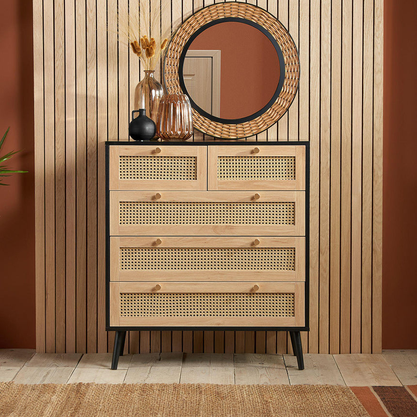 Louisiana Black and Rattan 2+3 Drawer Chest