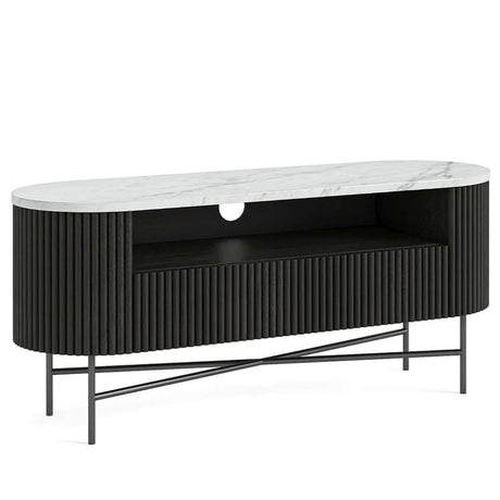 Lucas Black 120cm Fluted Curved TV Unit with White Marble Top
