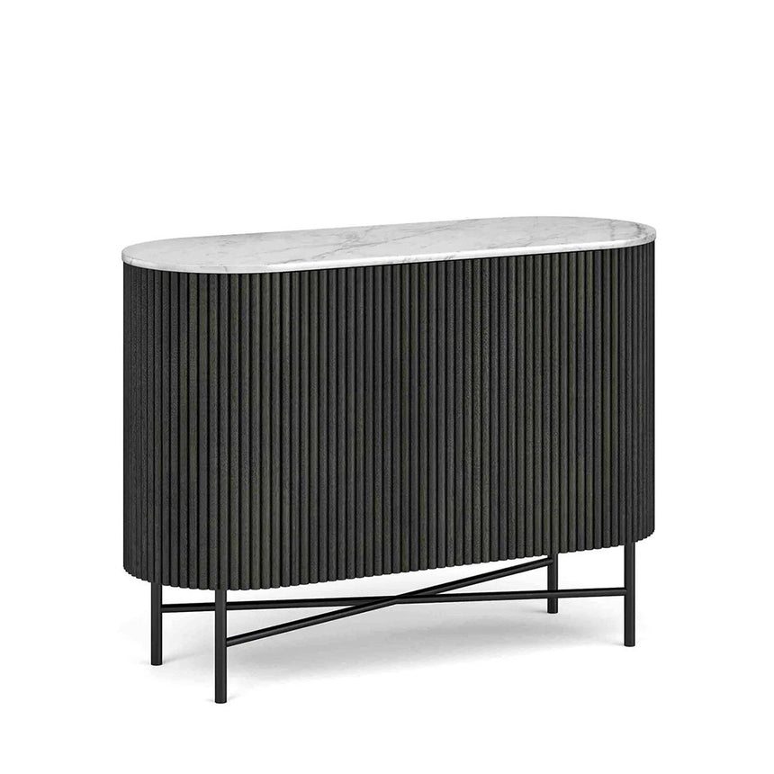 Lucas Black 100cm Small 2 Door Fluted Curved Sideboard with White Marble Top