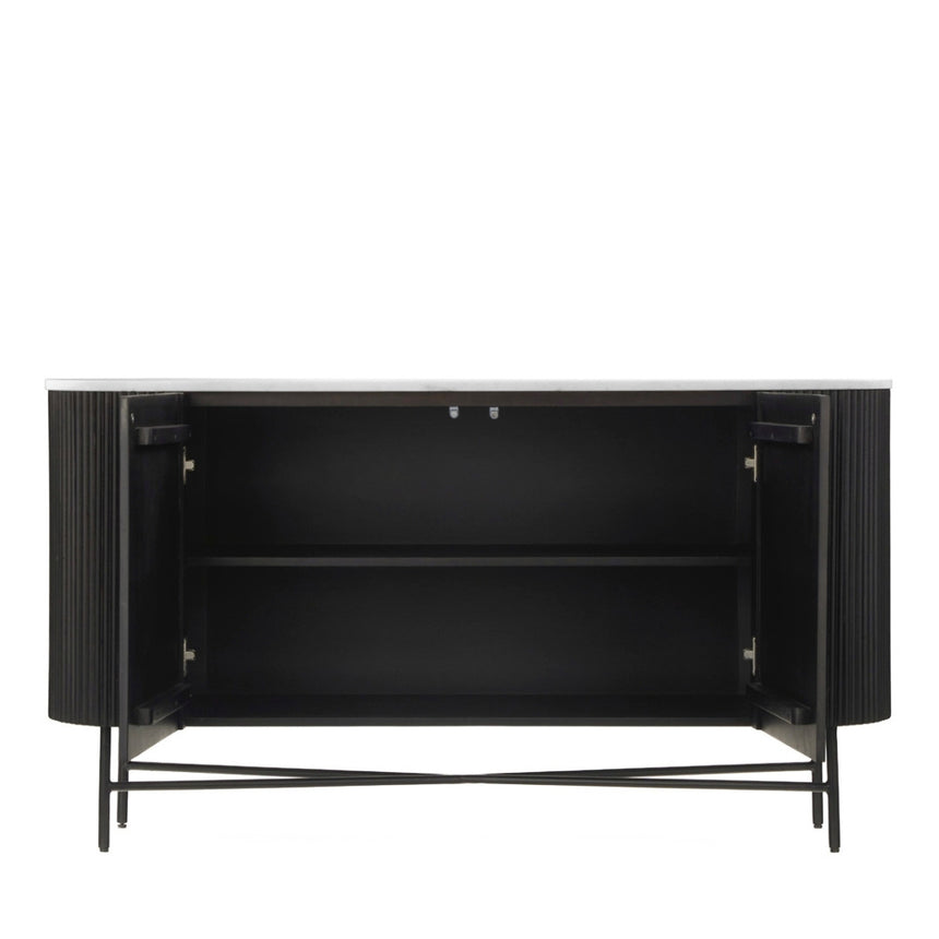 Lucas Black 150cm Medium 2 Door Fluted Curved Sideboard with White Marble Top