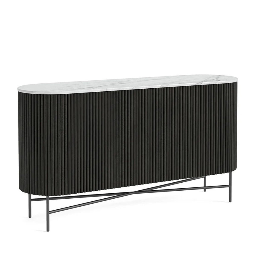 Lucas Black 150cm Medium 2 Door Fluted Curved Sideboard with White Marble Top