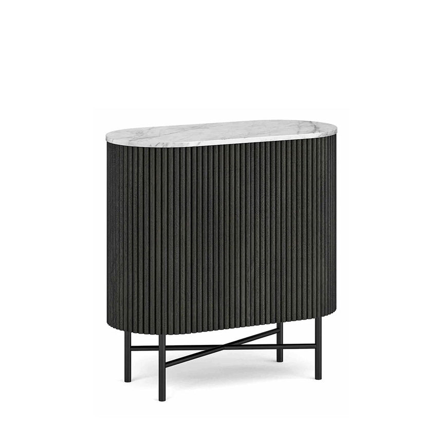 Lucas Black 65cm Mini 2 Door Fluted Curved Sideboard with White Marble Top