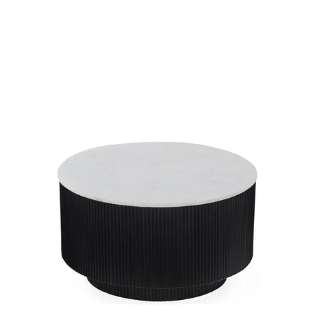 Lucas Black Round Fluted Coffee Table with White Marble Top