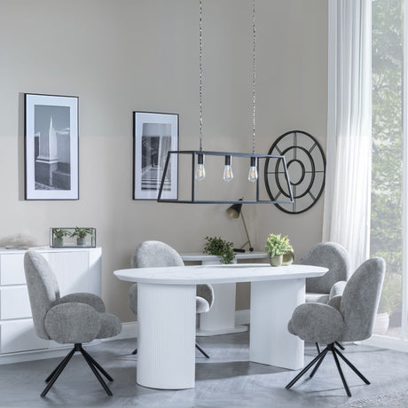 Pavia White Marble Effect Oval Dining Set - Altavista Grey Fabric Swivel Dining Chair