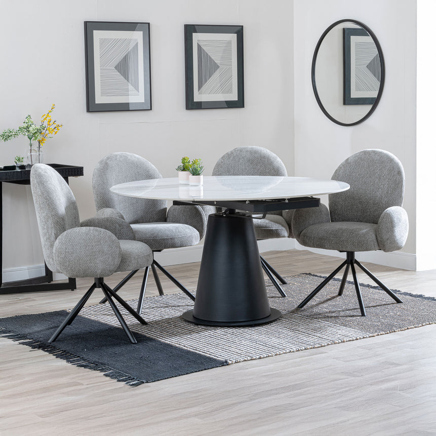 Madison White Ceramic 4 Seater Round Extending Dining Set - Altavista Fabric Swivel Dining Chair