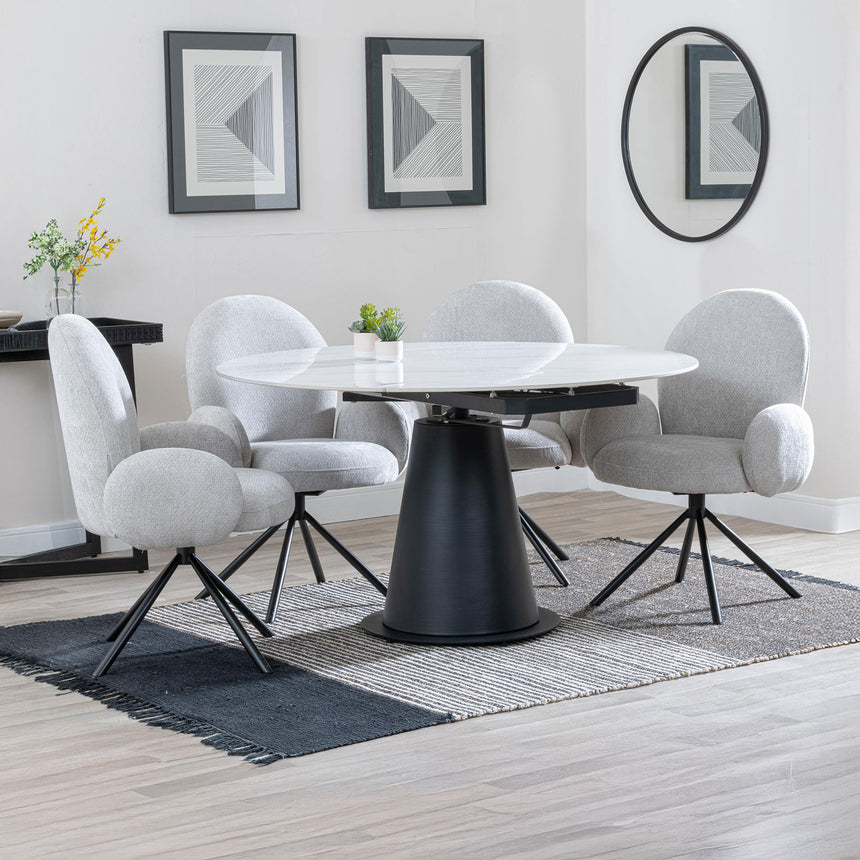 Madison White Ceramic 4 Seater Round Extending Dining Set - Altavista Fabric Swivel Dining Chair
