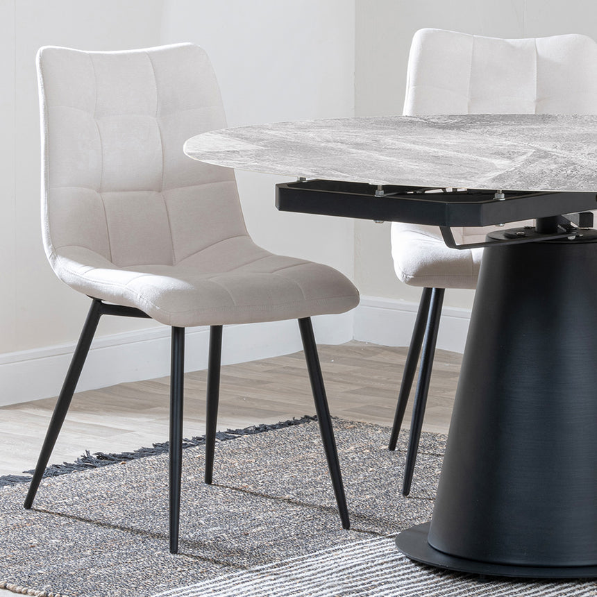 Madison Grey Ceramic 4 Seater Round Extending Dining Set - 4 Bolzano Beige Fabric Dining Chair