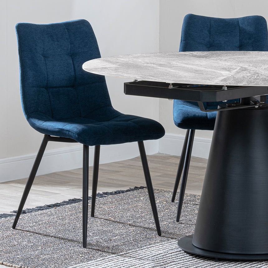 Madison Grey Ceramic 4 Seater Round Extending Dining Set - 4 Bolzano Blue Fabric Dining Chair