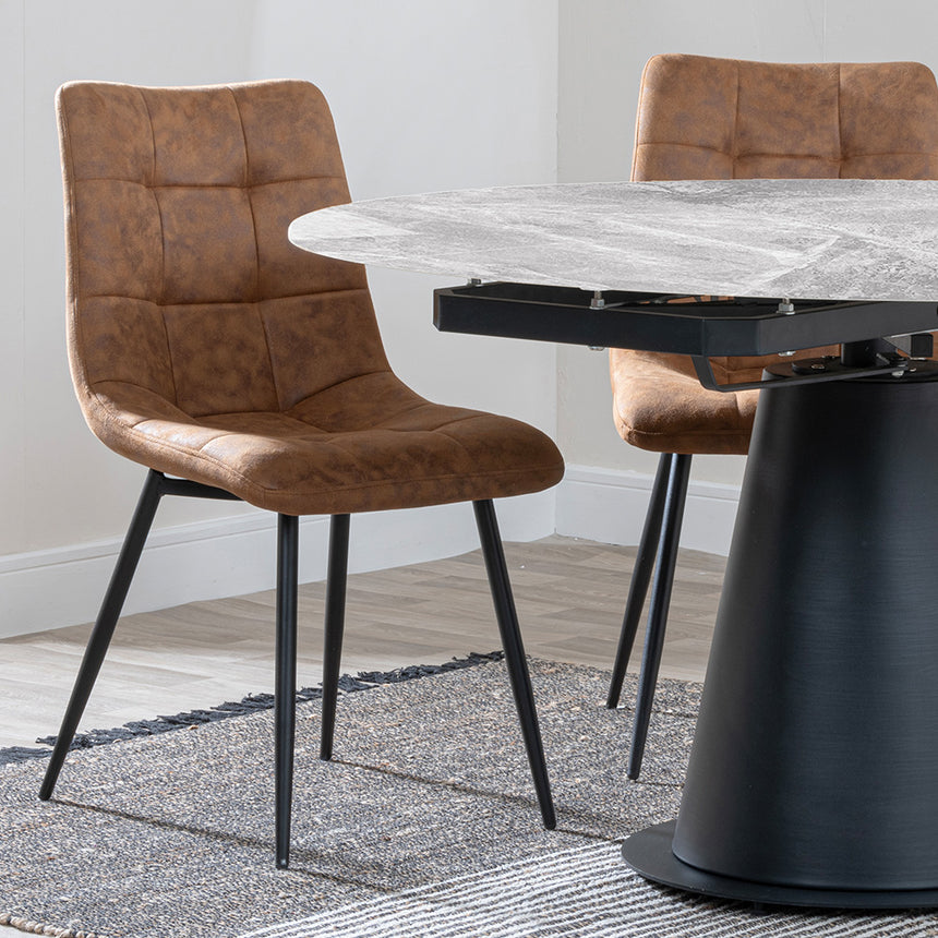 Madison Grey Ceramic 4 Seater Round Extending Dining Set - 4 Bolzano Brown Fabric Dining Chair