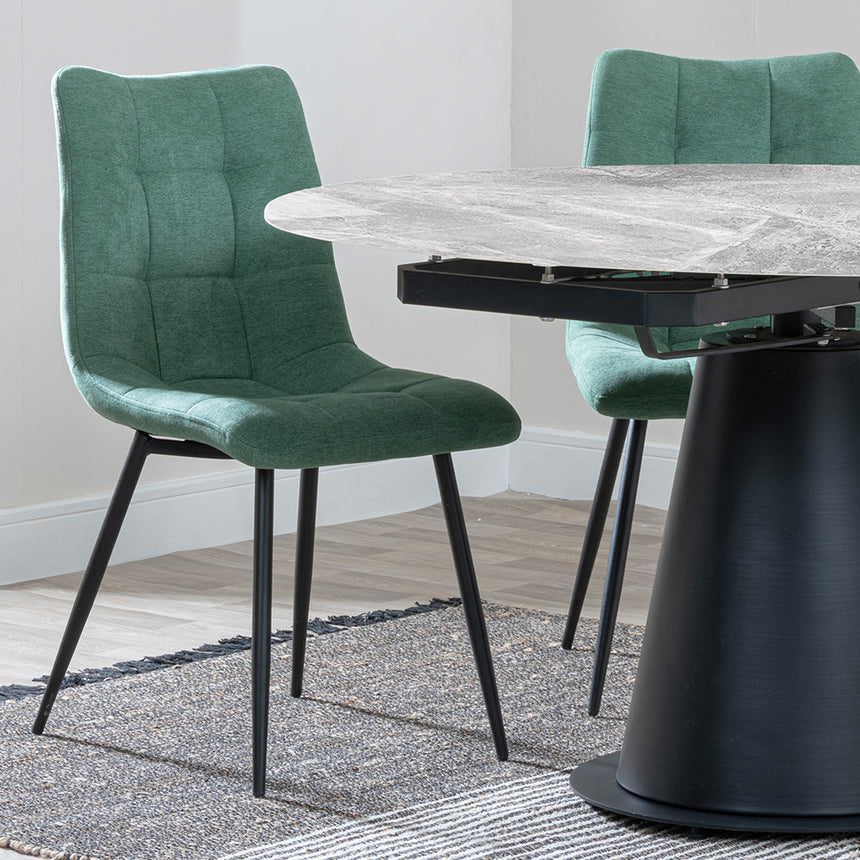 Madison Grey Ceramic 4 Seater Round Extending Dining Set - 4 Bolzano Green Fabric Dining Chair