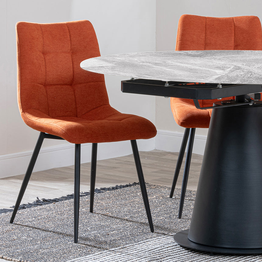 Madison Grey Ceramic 4 Seater Round Extending Dining Set - 4 Bolzano Orange Fabric Dining Chair