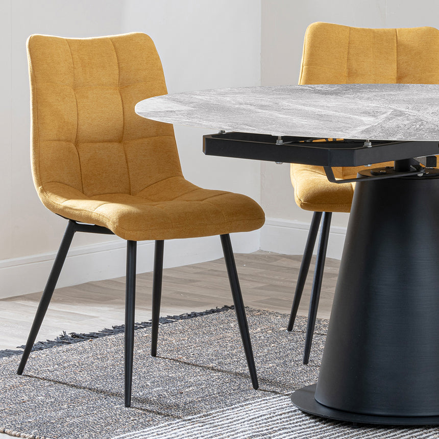 Madison Grey Ceramic 4 Seater Round Extending Dining Set - 4 Bolzano Yellow Fabric Dining Chair