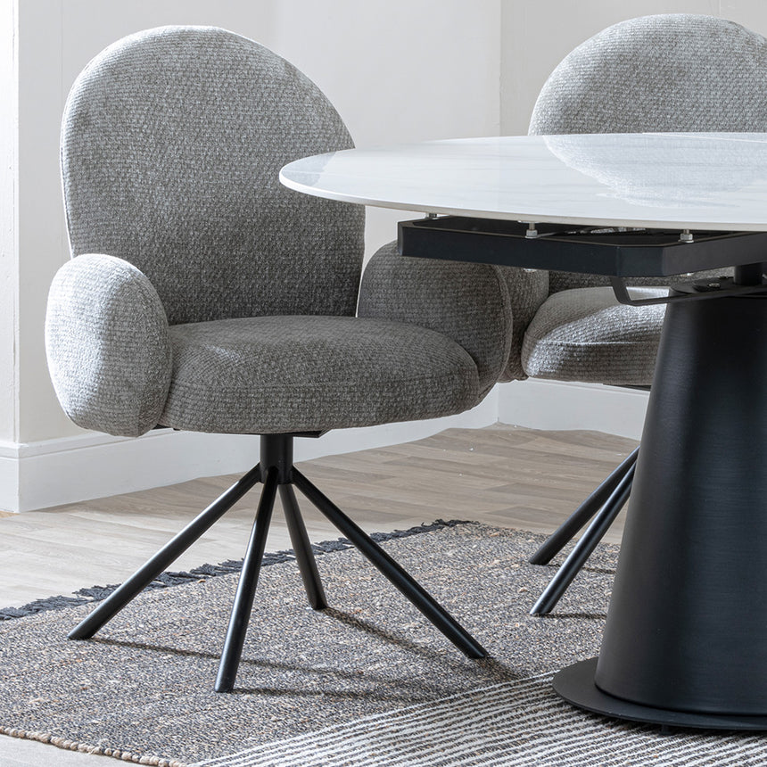 Madison White Ceramic 4 Seater Round Extending Dining Set - Altavista Fabric Swivel Dining Chair