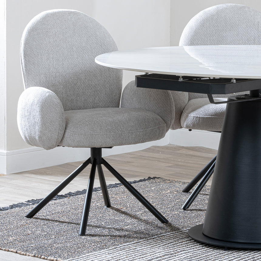 Madison White Ceramic 4 Seater Round Extending Dining Set - Altavista Fabric Swivel Dining Chair
