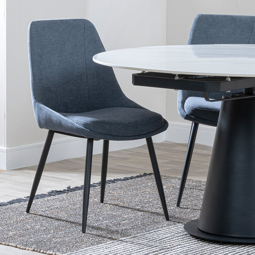 Madison White Ceramic 4 Seater Round Extending Dining Set - Darwin  Fabric Dining Chair
