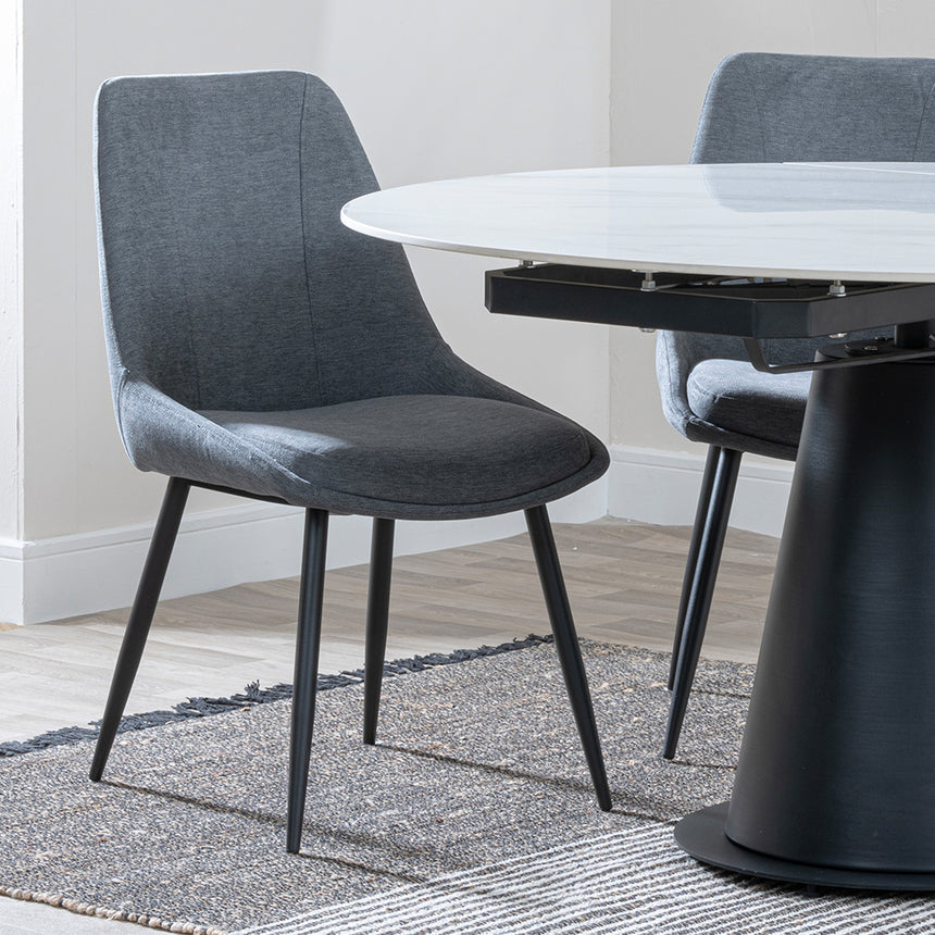 Madison White Ceramic 4 Seater Round Extending Dining Set - Darwin  Fabric Dining Chair