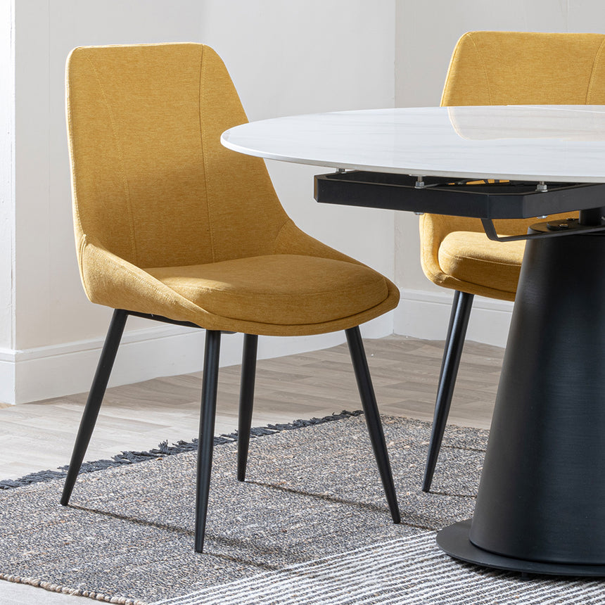 Madison White Ceramic 4 Seater Round Extending Dining Set - Darwin  Fabric Dining Chair