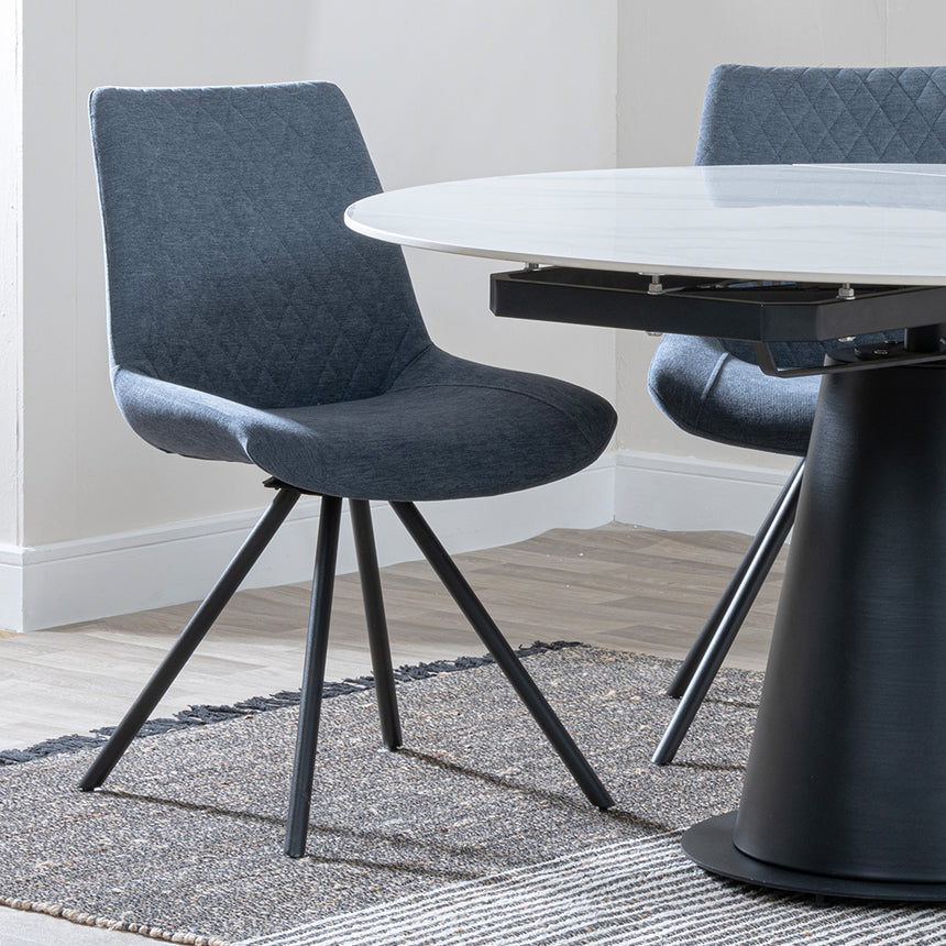 Madison White Ceramic 4 Seater Round Extending Dining Set - Messina Fabric Swivel Dining Chair