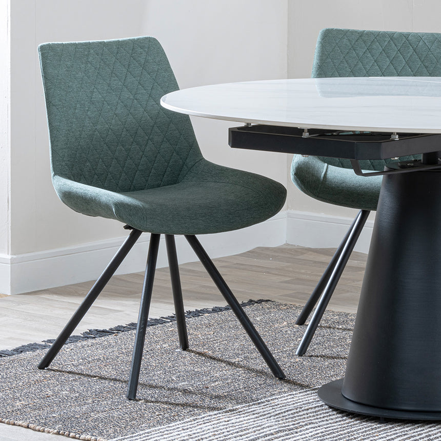 Madison White Ceramic 4 Seater Round Extending Dining Set - Messina Fabric Swivel Dining Chair