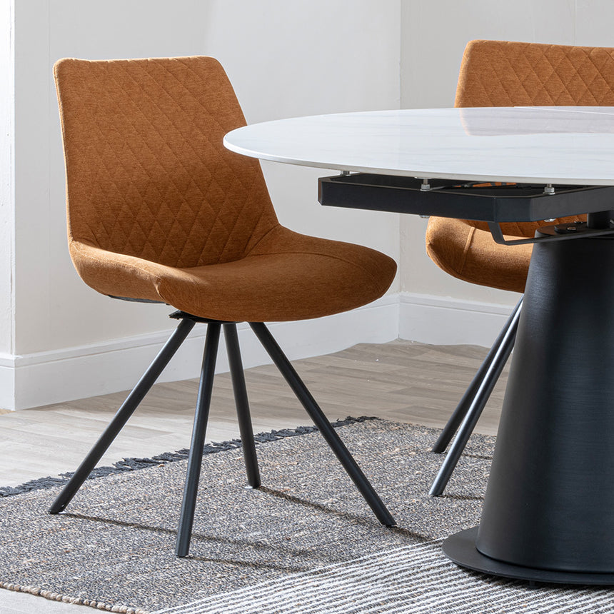 Madison White Ceramic 4 Seater Round Extending Dining Set - Messina Fabric Swivel Dining Chair