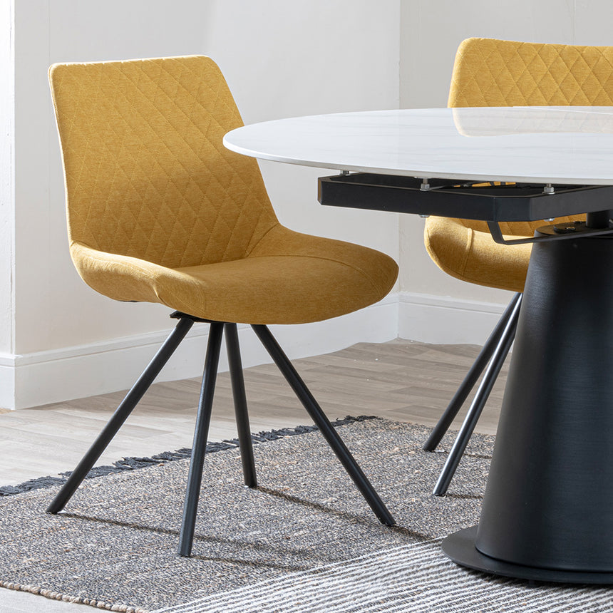 Madison White Ceramic 4 Seater Round Extending Dining Set - Messina Fabric Swivel Dining Chair