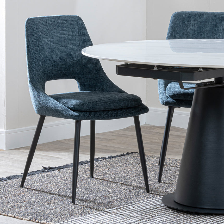 Madison White Ceramic 4 Seater Round Extending Dining Set - Stansbury Fabric Dining Chair
