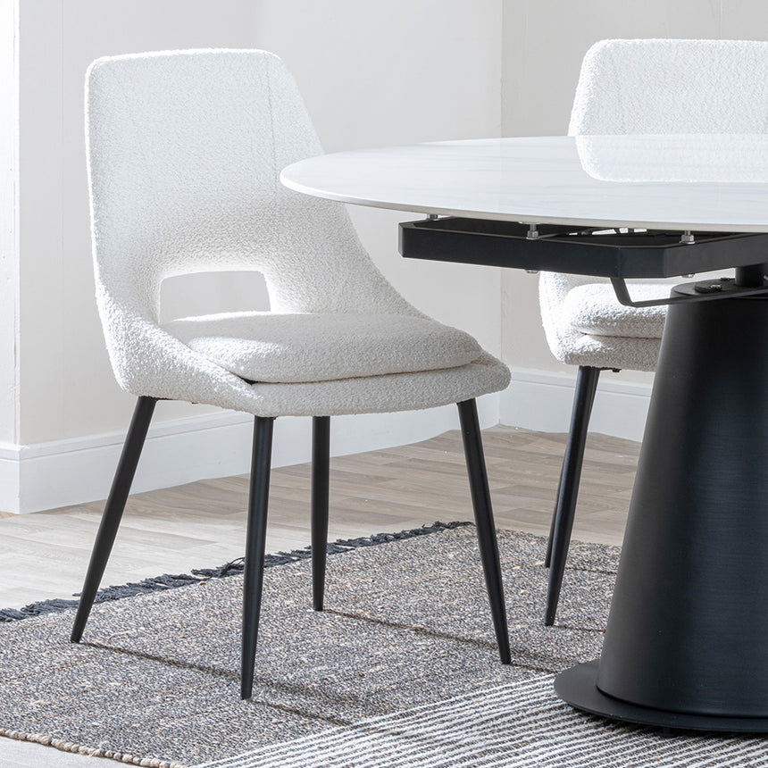 Madison White Ceramic 4 Seater Round Extending Dining Set - Stansbury Fabric Dining Chair