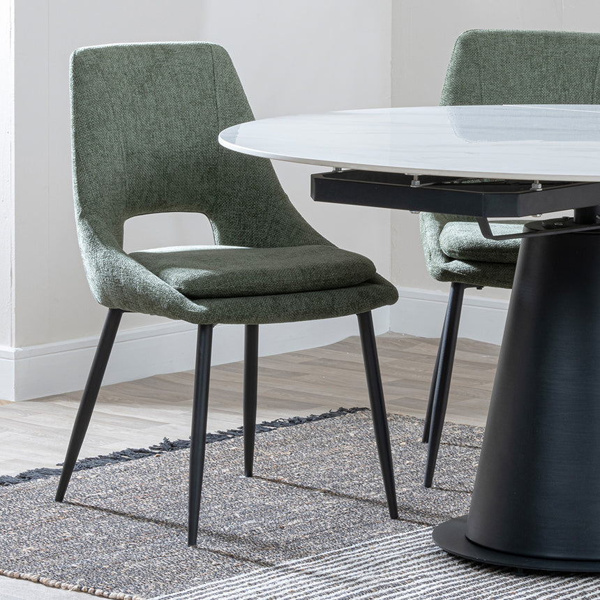 Madison White Ceramic 4 Seater Round Extending Dining Set - Stansbury Fabric Dining Chair