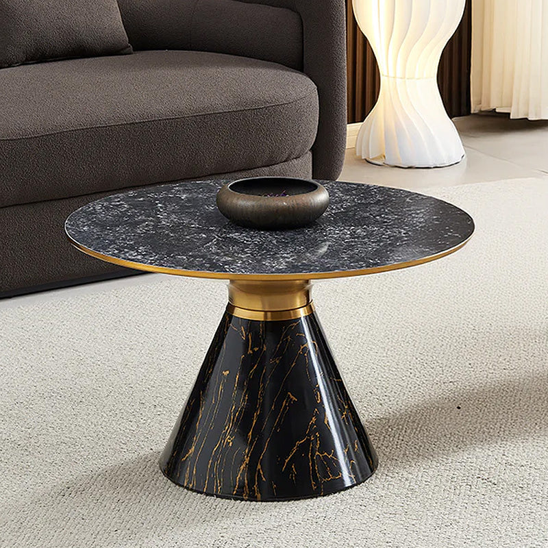 Maria Ceramic Round Coffee Table with Gold Trim