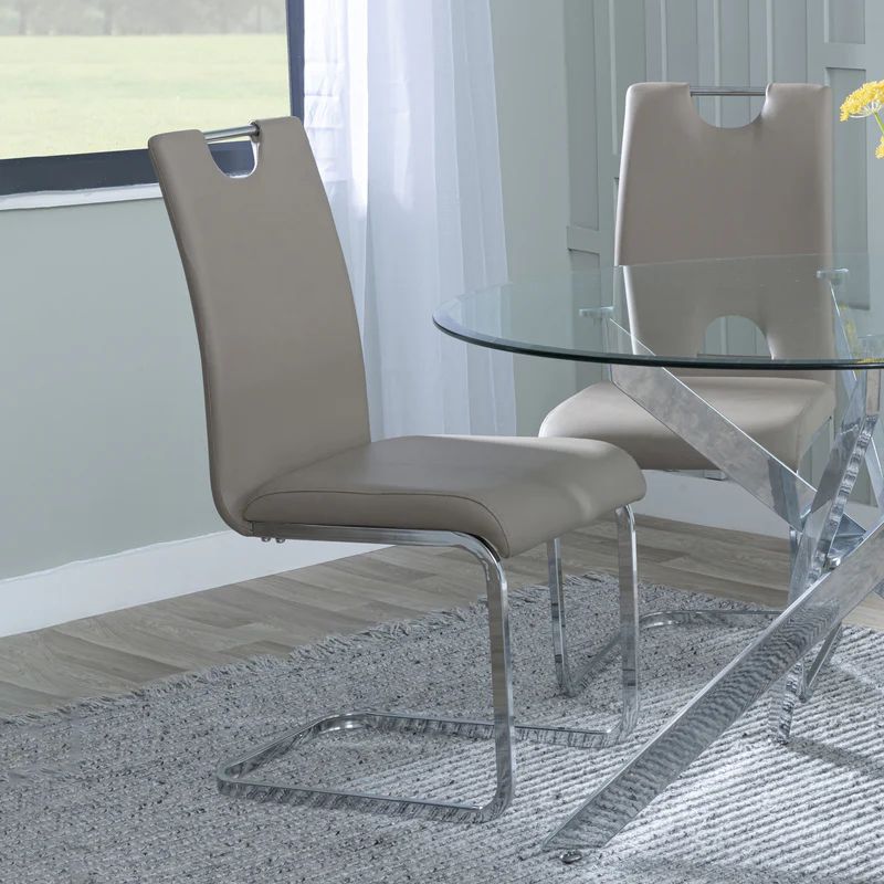 Set of 2 Marsala Faux Leather Dining Chair and Chrome Cantilever Base