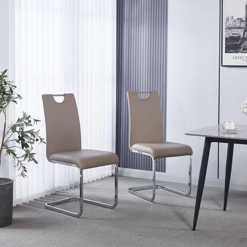 Set of 2 Marsala Faux Leather Dining Chair and Chrome Cantilever Base