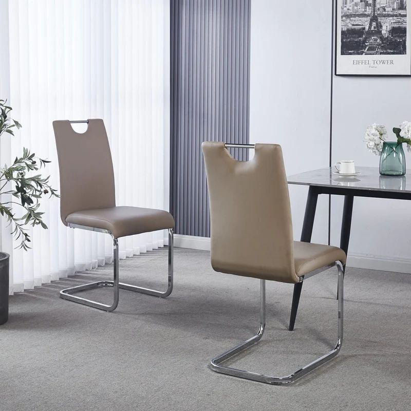 Set of 2 Marsala Faux Leather Dining Chair and Chrome Cantilever Base