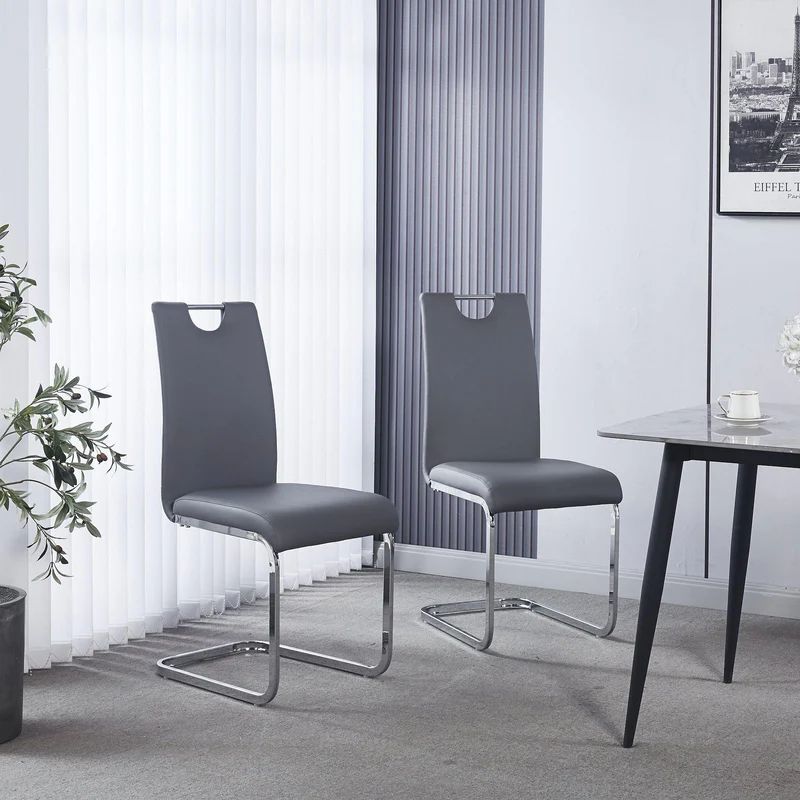 Set of 2 Marsala Faux Leather Dining Chair and Chrome Cantilever Base