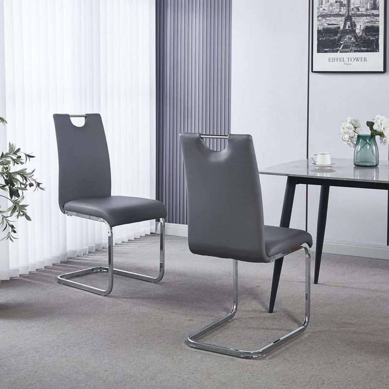 Set of 2 Marsala Faux Leather Dining Chair and Chrome Cantilever Base