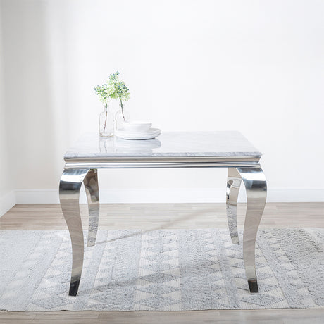 Matera 4 Seater Grey Marble and Chrome Square Dining Table - 100cm