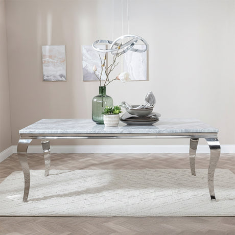 Matera 6 Seater Grey Marble and Chrome Dining Table - Sizes Available